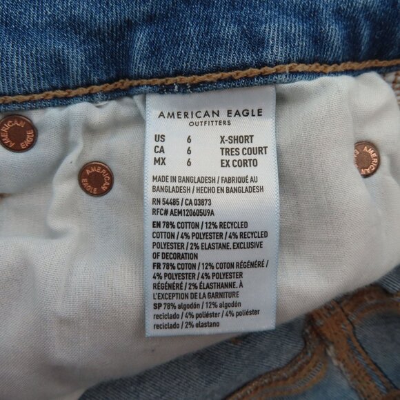 American Eagle Women 6 Extra Short Super High Rise Flare Denim Jeans Distressed - Picture 11 of 15